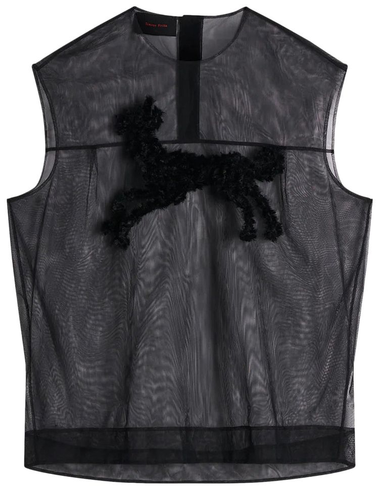 Simone Rocha Sheer Boxy Tank Top With Creature Embroidery Black