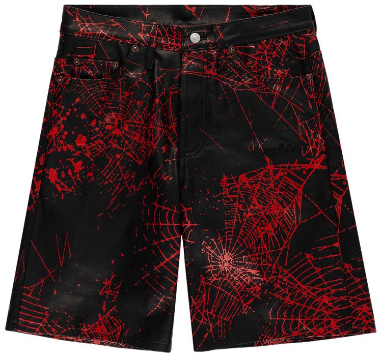 Sp5der V2 Web Leather Shorts Black