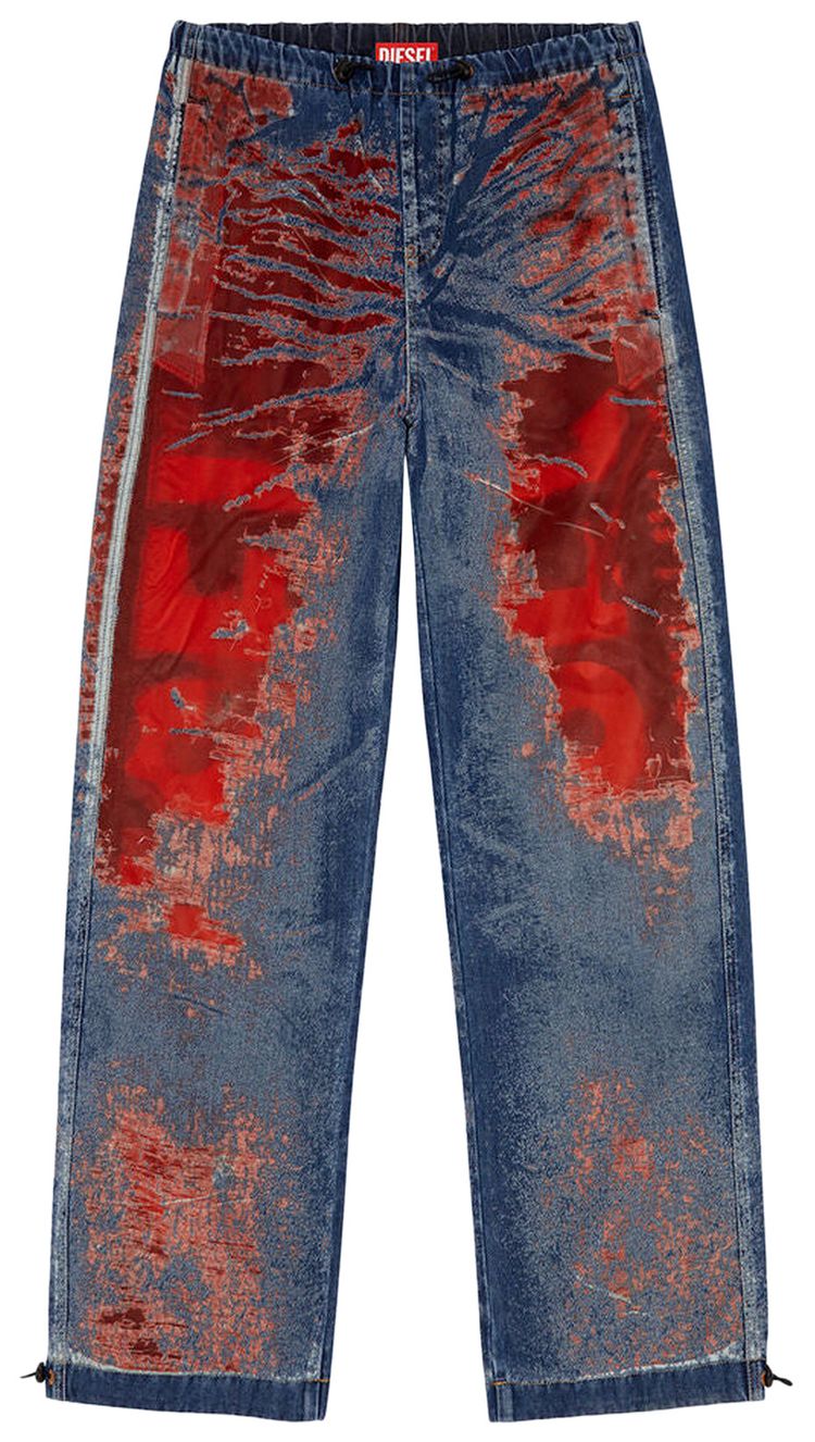 Diesel Mixed Fabric Relaxed Jeans Red