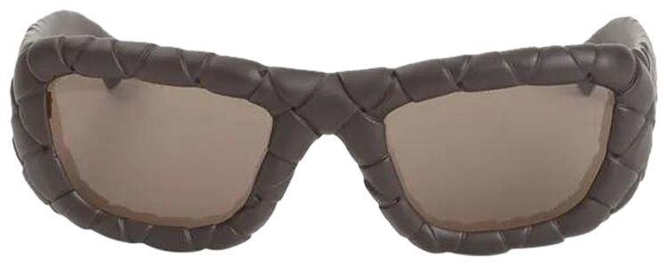 Bottega Veneta Intrecciato Rectangular Sunglasses Brown