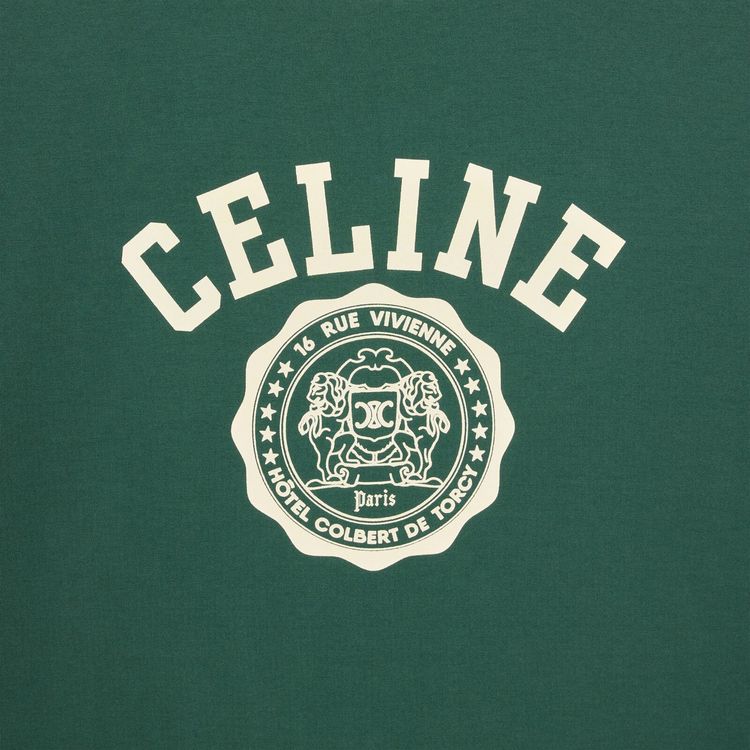 CELINE Blason Regular T Shirt Moss GreenWashed White
