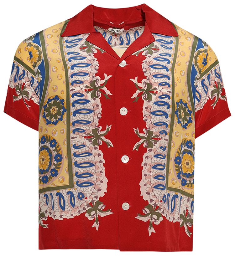 Bode Bricolage Short Sleeve Shirt RedMulticolor