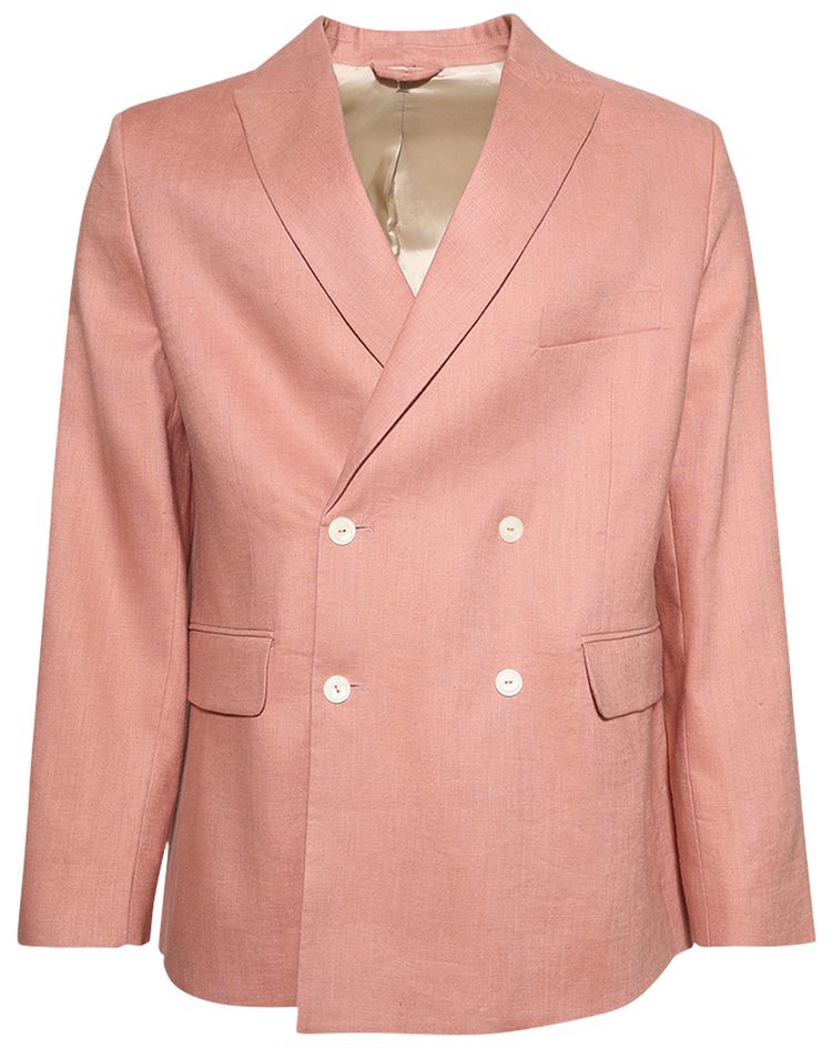 Bode Lightweight Linen Double Breasted Suit Jacket Pink