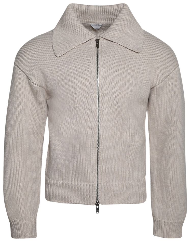 Bottega Veneta Zip Up Knitted Cardigan Dove Melange
