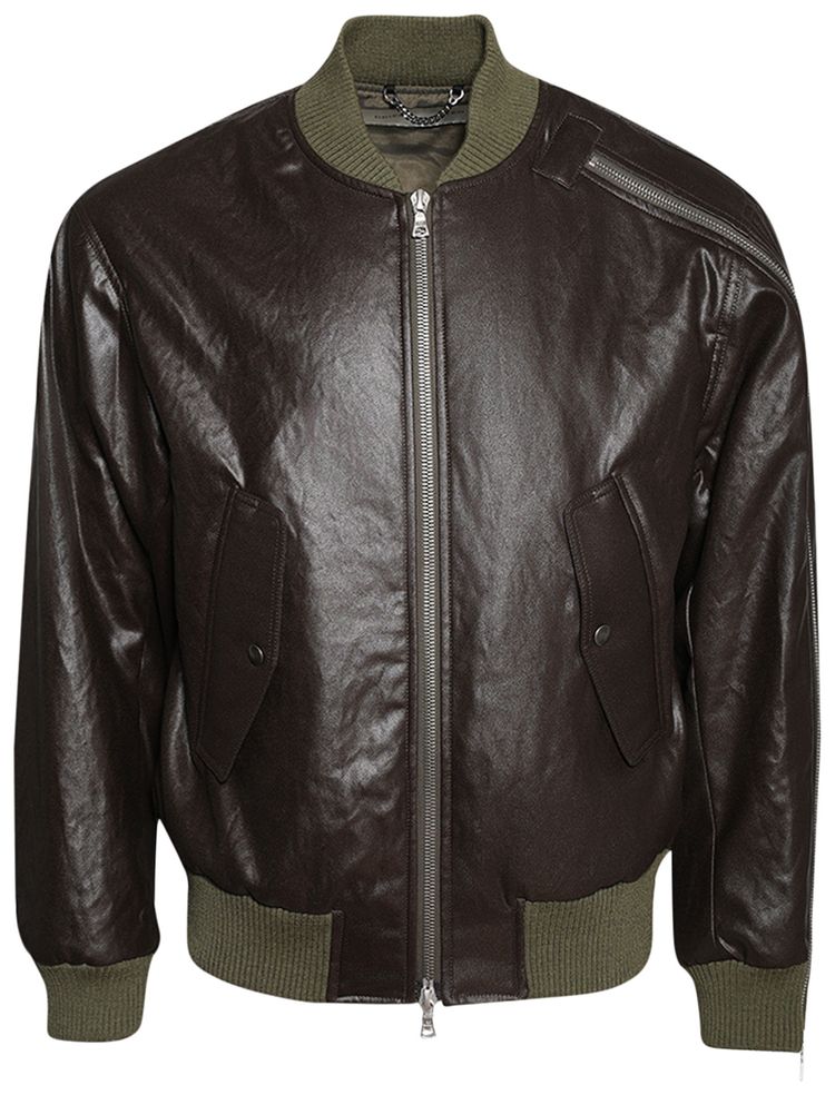 Dries Van Noten Faux Leather Bomber Jacket Khaki