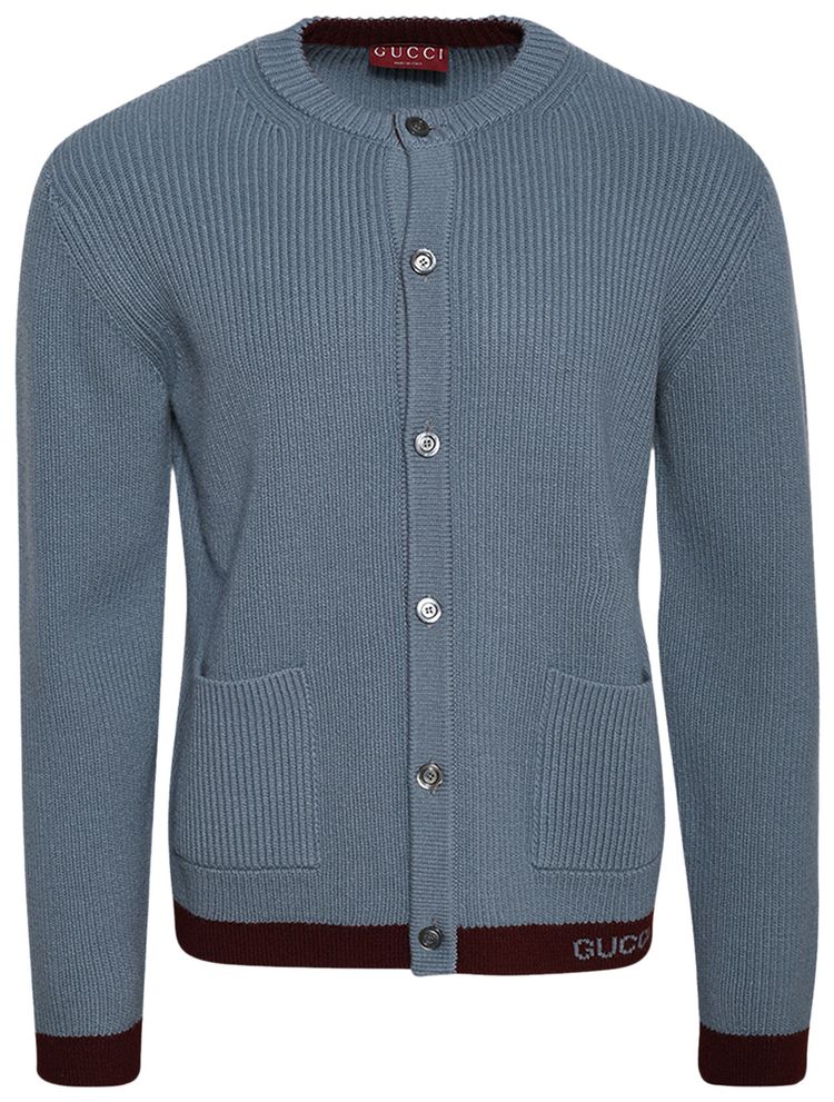 Gucci Intarsia Wool Cardigan Periwinkle