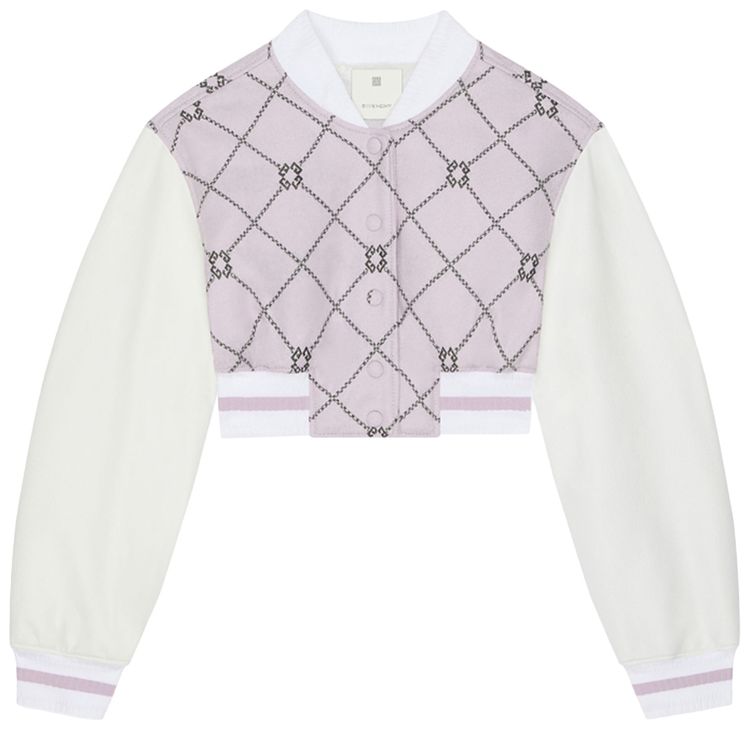 Givenchy Cropped Checked Varsity Jacket GreyPink