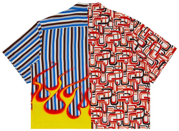Pre Owned Prada Split Flame Double Match Bowling Shirt Blue Stripe From the Closet of Pusha T