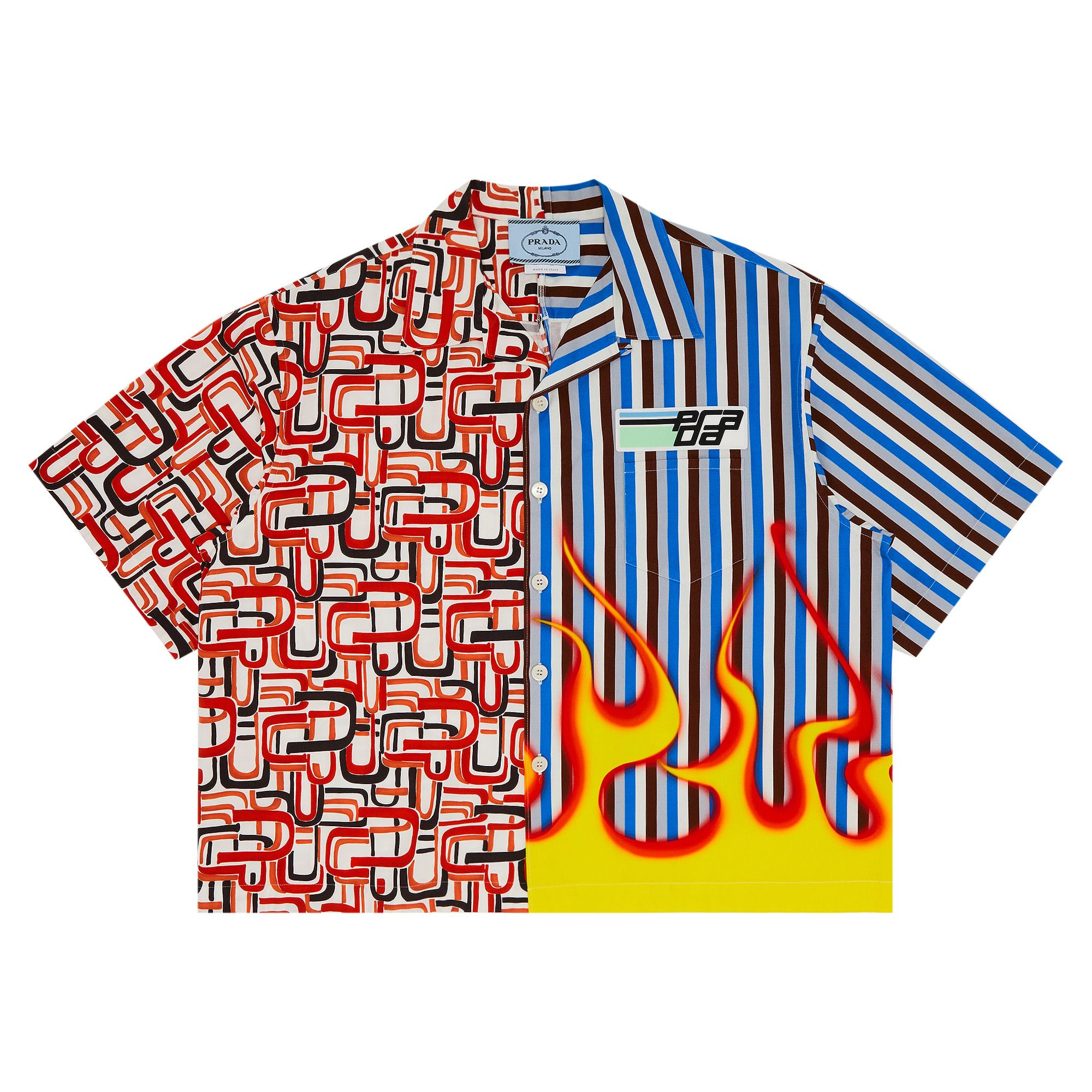 【PRADA】DOUBLE-MATCH FLAMES PRINT SHIRT M Prada Double Match Fire Flame Shirt Men S | eBay