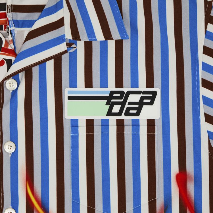 Pre Owned Prada Split Flame Double Match Bowling Shirt Blue Stripe From the Closet of Pusha T