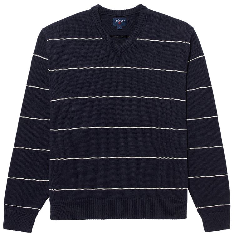 Noah Striped V Neck Sweater NavyWhite