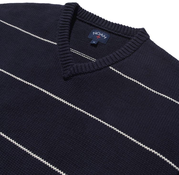 Noah Striped V Neck Sweater NavyWhite