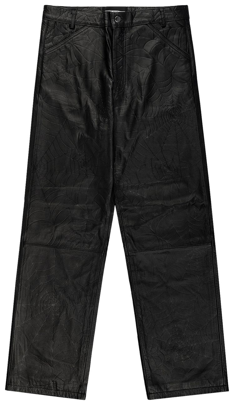 Sp5der Debossed Web Leather Pant Black