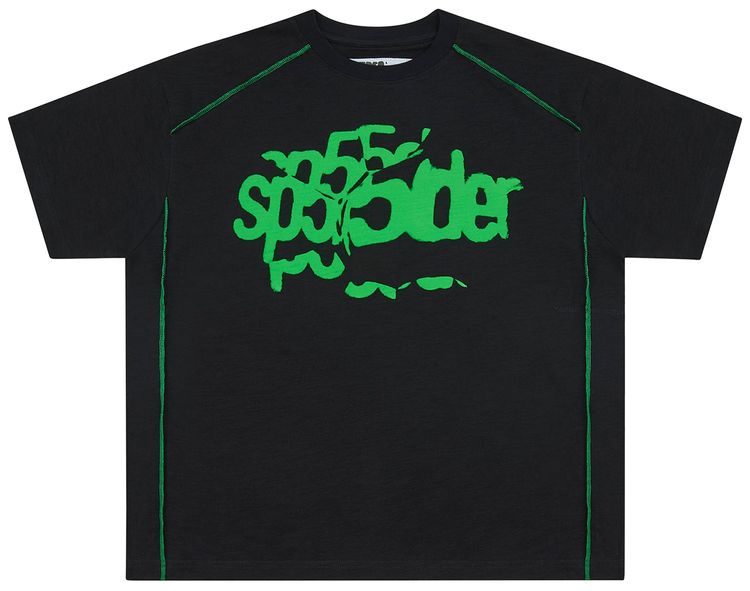 Sp5der Contrast Stitch Slub Tee Black