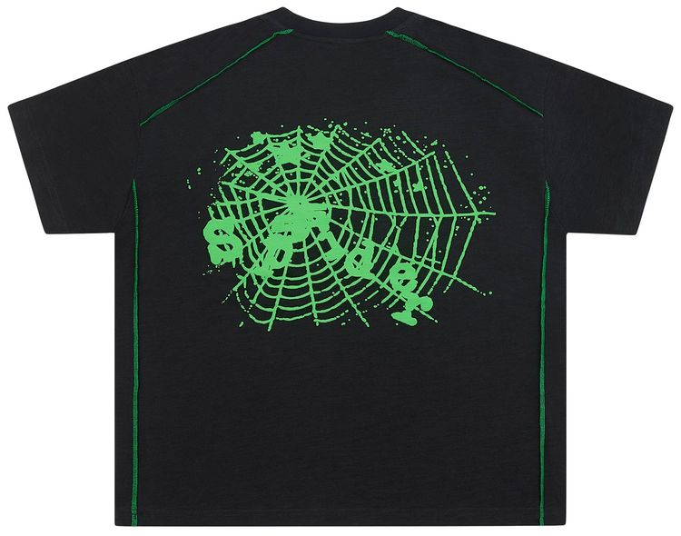 Sp5der Contrast Stitch Slub Tee Black