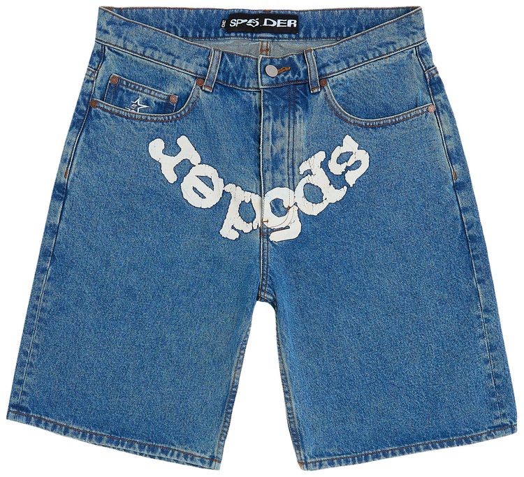 Sp5der Og Logo Denim Short Blue Denim