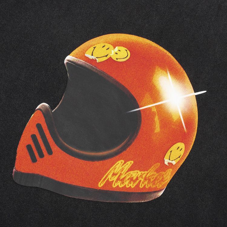 Market Smiley Full Face T Shirt Washed Black