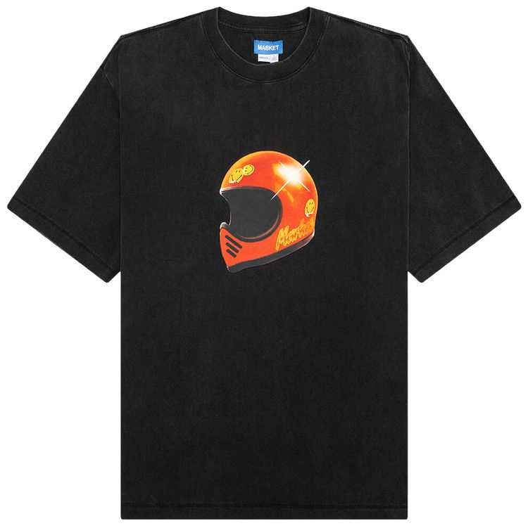 Market Smiley Full Face T Shirt Washed Black