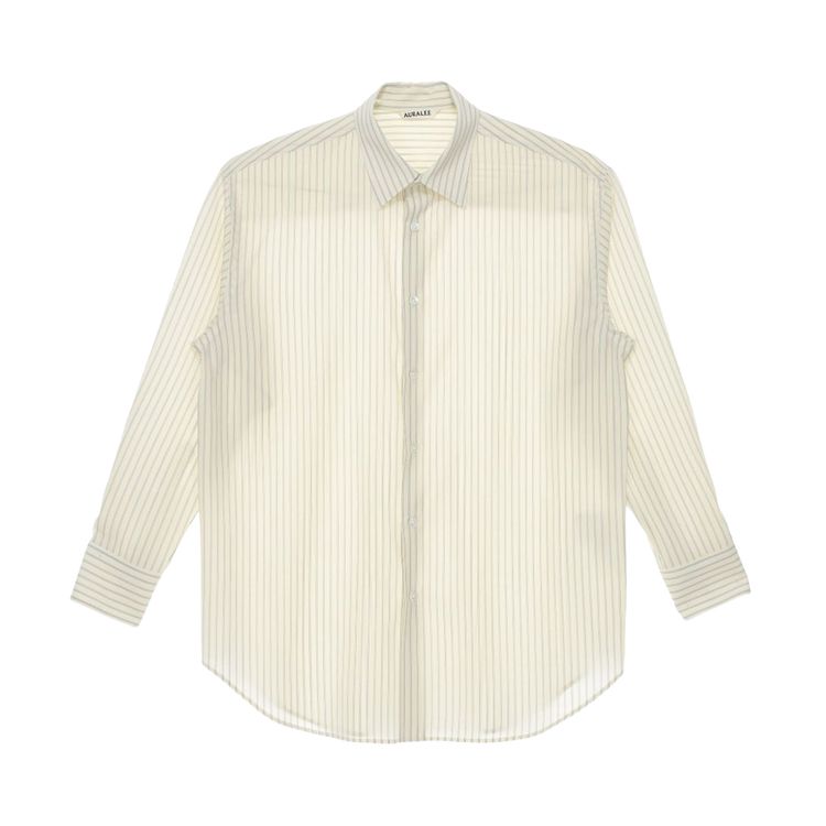 Auralee Super Fine Wool Stripe Shirt Ivory Stripe