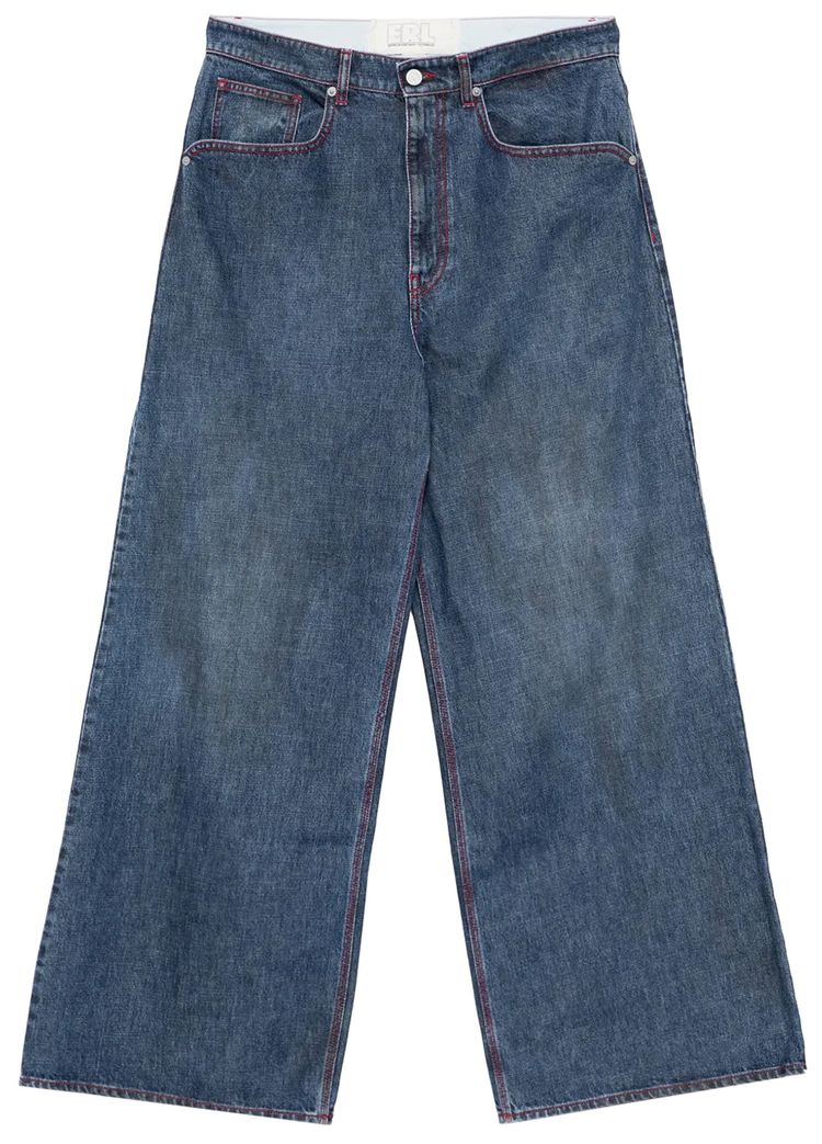 ERL Baggy Indiana Distressed Woven Jeans Dirty Blue