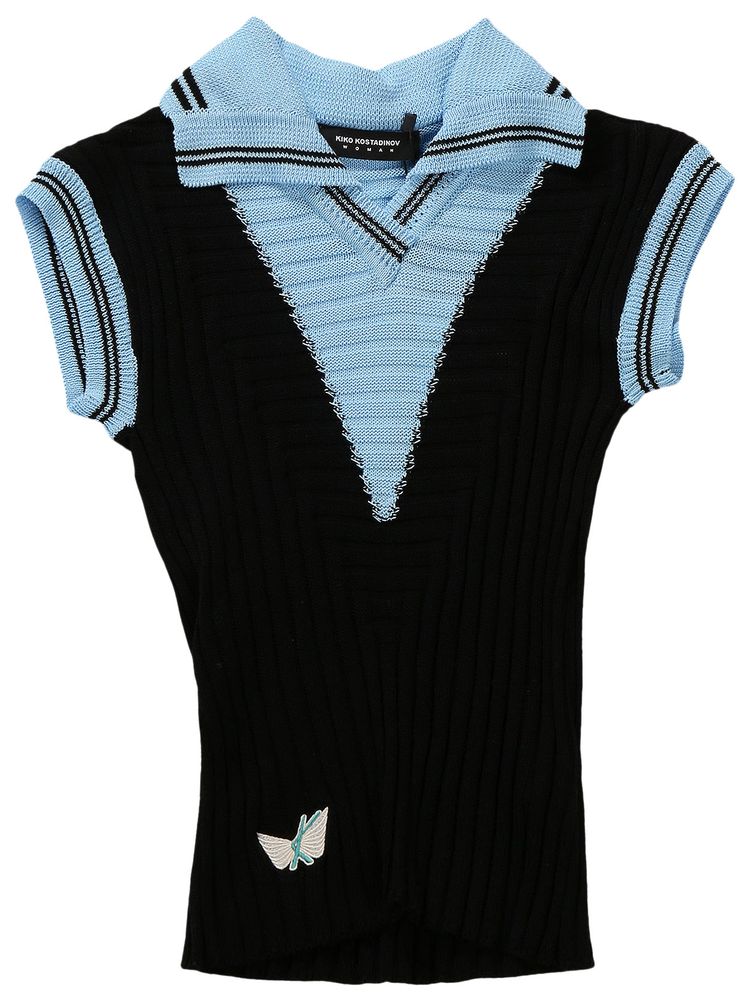 Kiko Kostadinov Quimby Sleeveless Knit Polo Carbon BlackTropical Blue