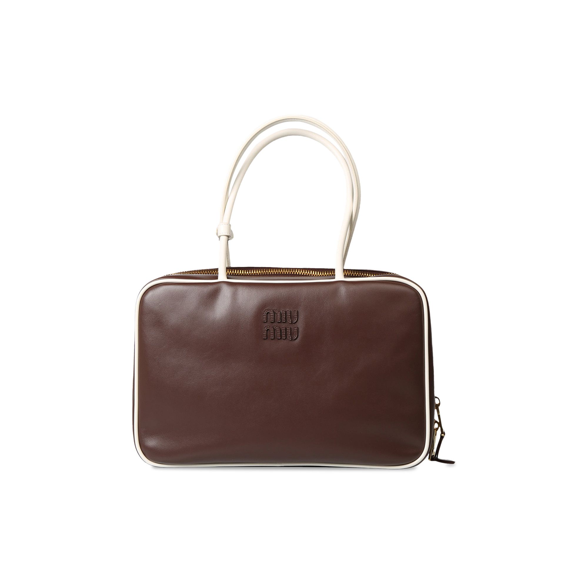 ハンドバッグ MIU MIU 5BB117_2IBP_F03XH BEAU LEATHER BAG Buy Miu Miu Large Contrast Beau Bag 'Briarwood/White