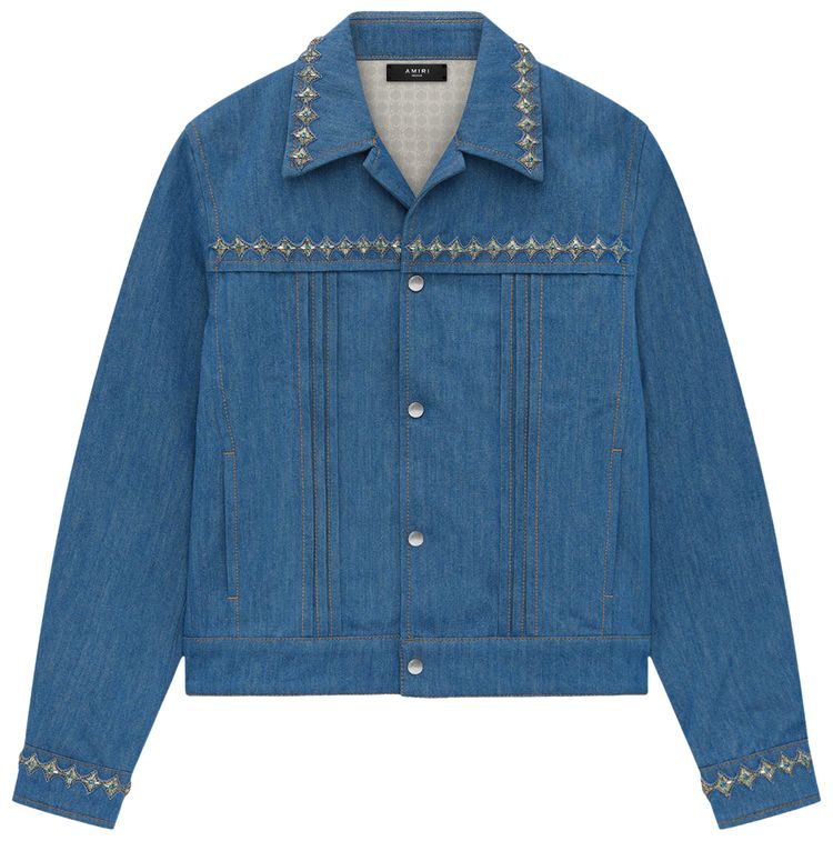 Amiri Crystal Pleated Cadet Jacket Retro Indigo