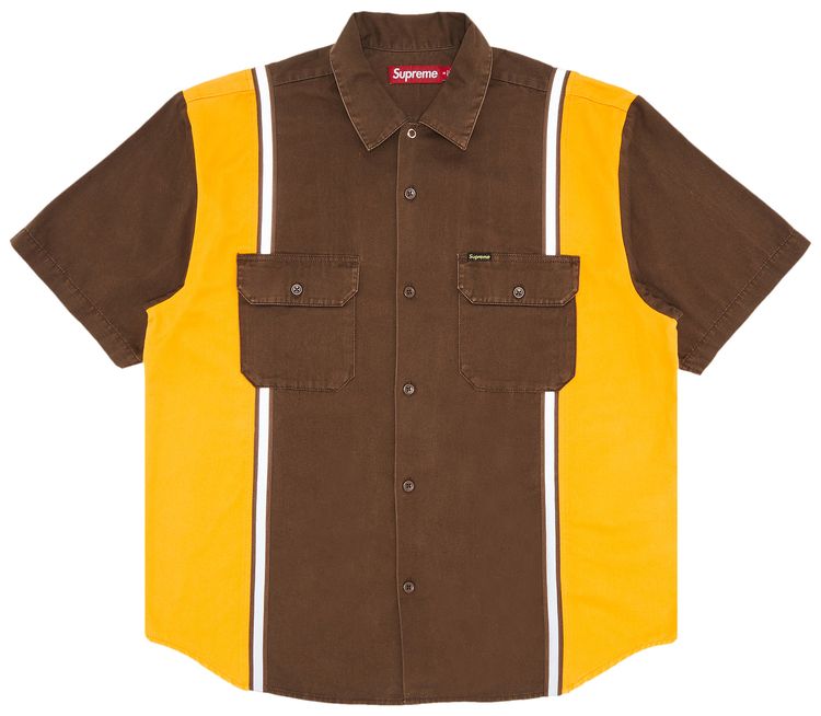 Supreme Reflective Stripe Short Sleeve Work Shirt Brown