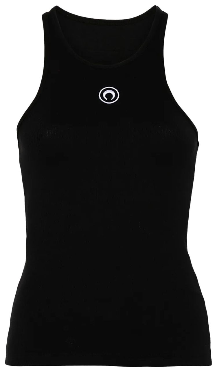 Marine Serre Moon Logo Ribbed Jersey Tank Top Black