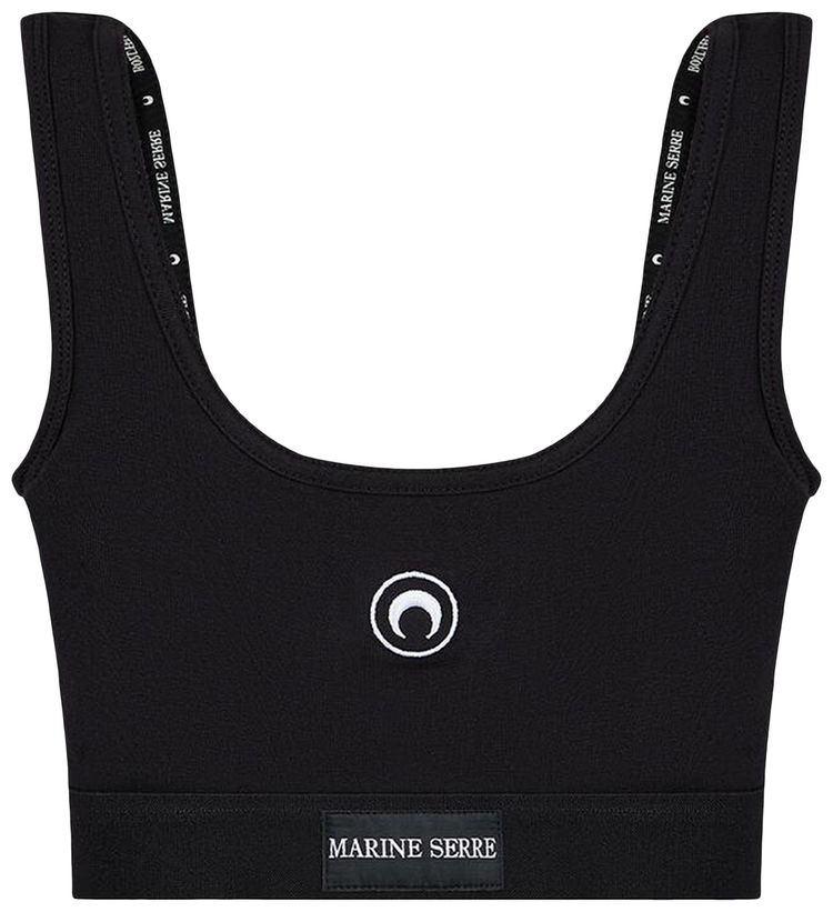 Marine Serre Moon Logo Stretched Jersey Sport Bra Black