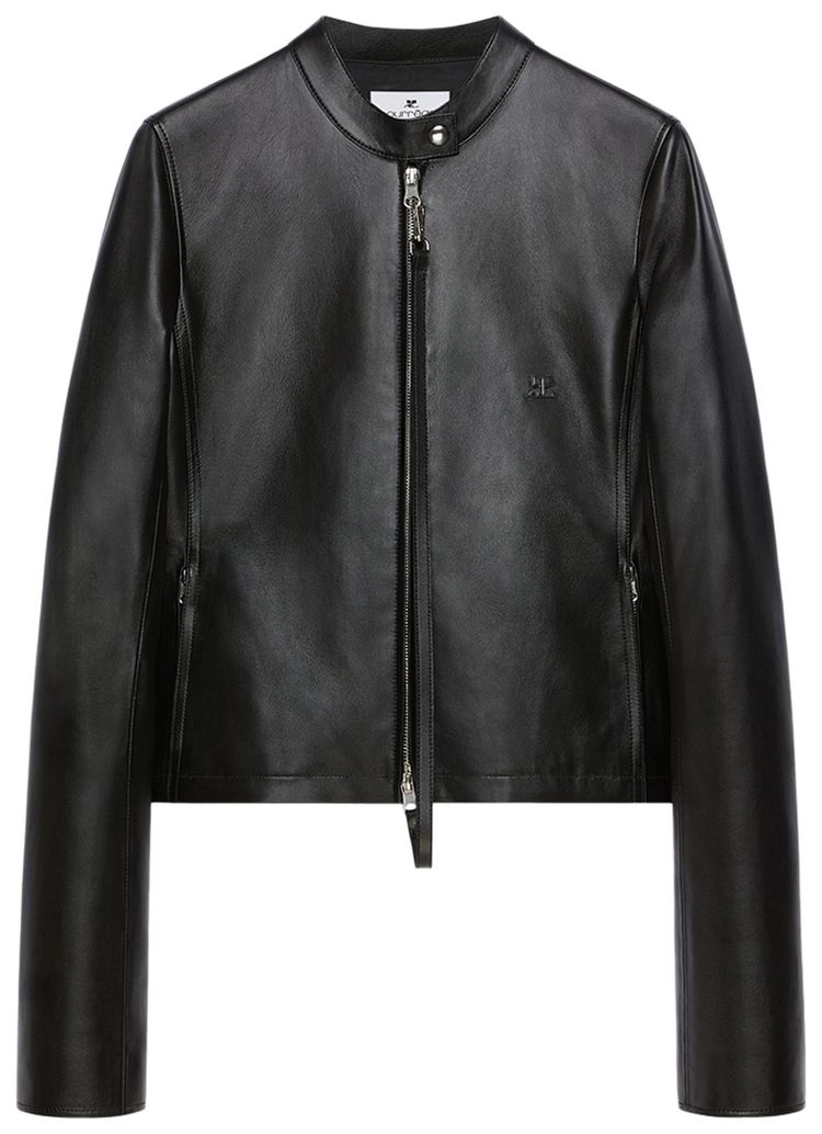 Courreges City Zipped Leather Biker Jacket Black