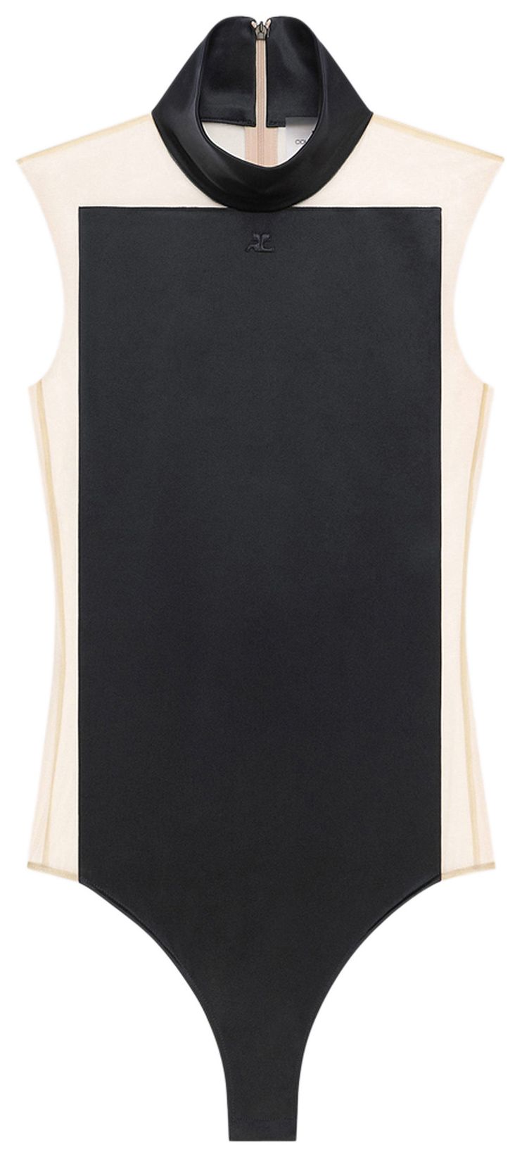 Courreges Illusion Mockneck Satin Bodysuit SandBlack