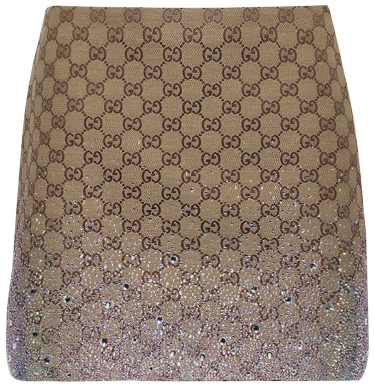 Gucci Crystals Embroidered GG Canvas Mini Skirt Dark Brown