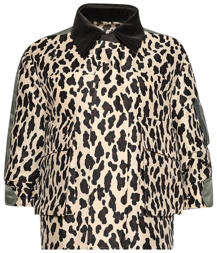 Sacai Leopard Print Nylon Twill Jacket EcruKhaki