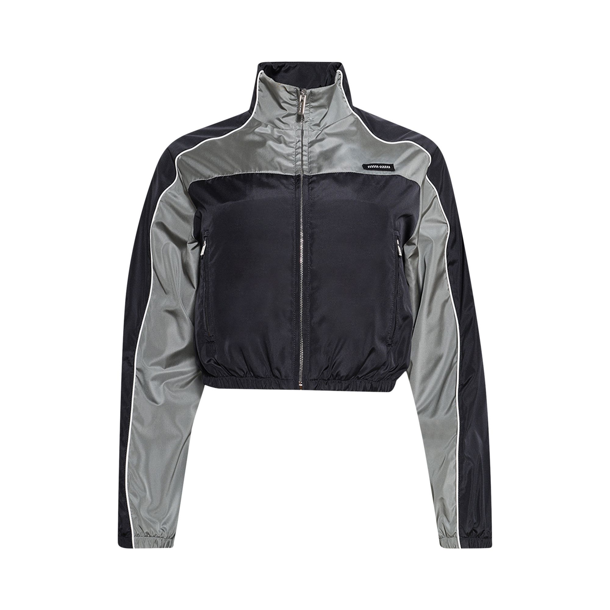 Buy Miu Miu Technical Silk Zipper Blouson 'Blue/Lead Grey