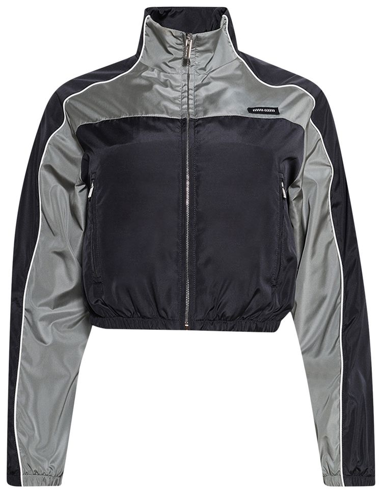 Miu Miu Technical Silk Zipper Blouson BlueLead Grey