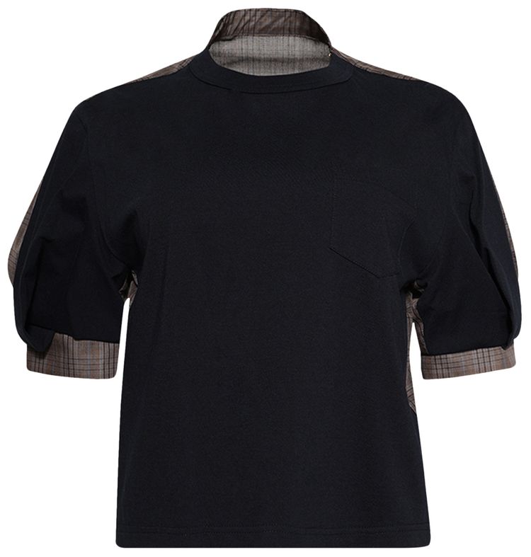 Sacai Spun Organza Jersey T Shirt Brown Check