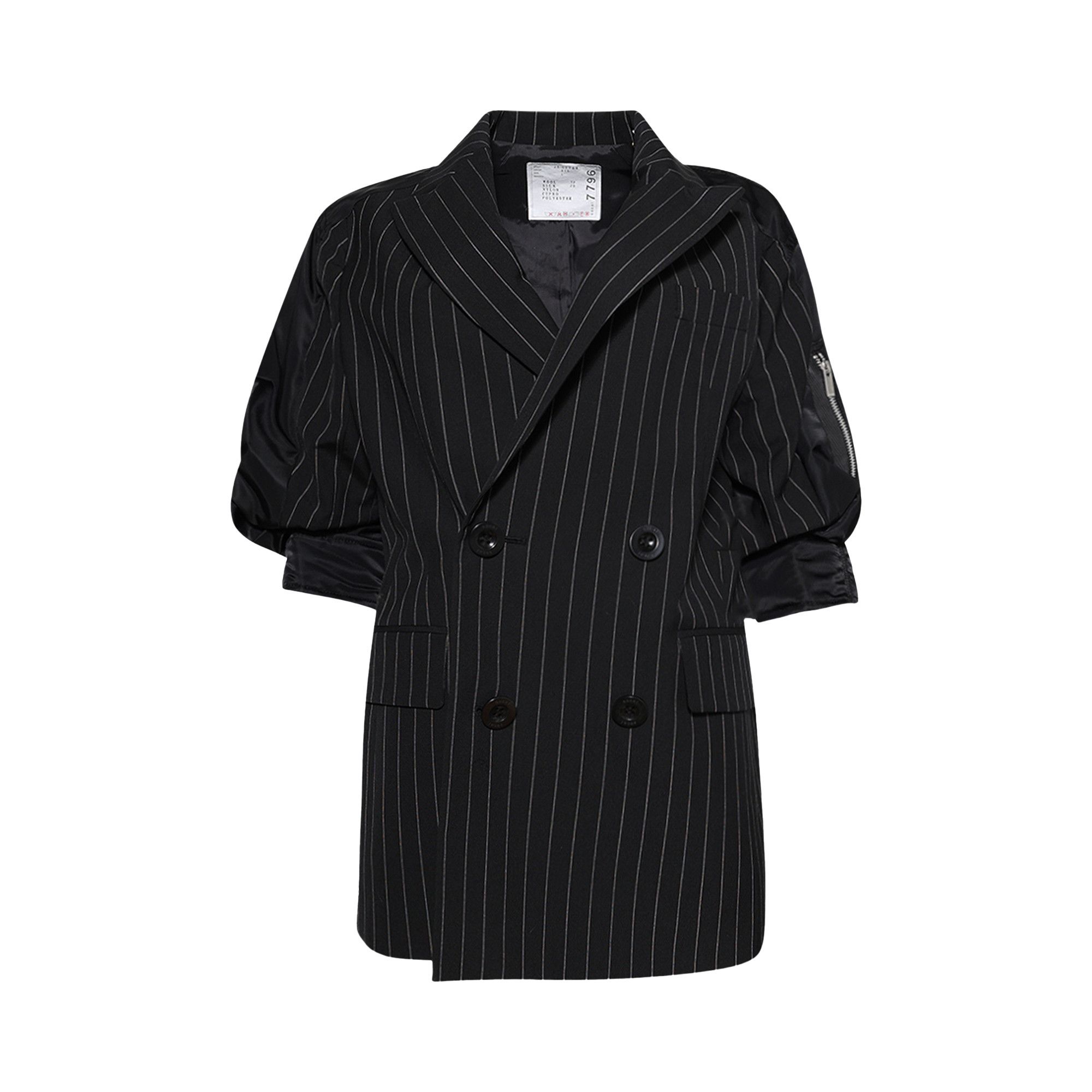 Buy Sacai Wool Silk Suiting Nylon Twill Jacket 'Black Stripe