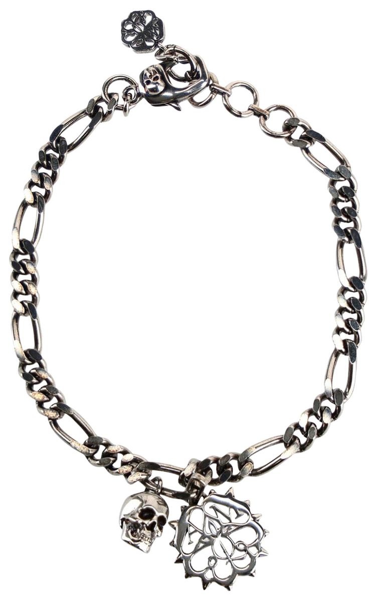 Alexander McQueen Studded Seal and Skull Bracelet Silver