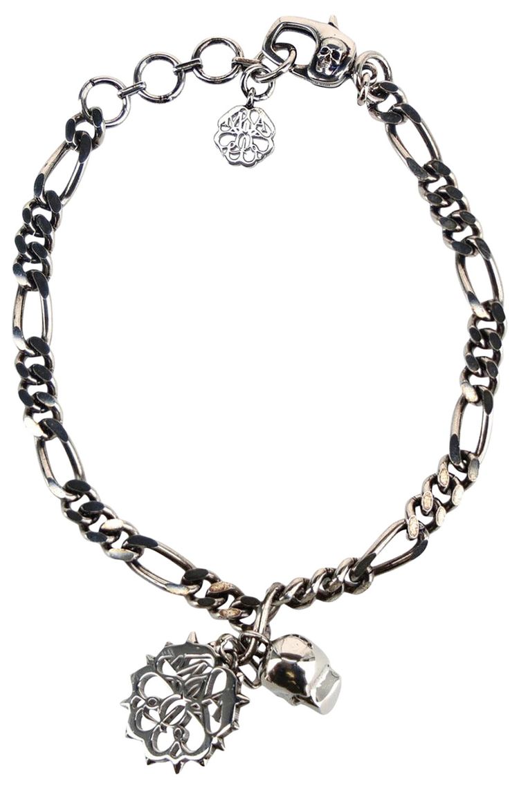 Alexander McQueen Studded Seal and Skull Bracelet Silver