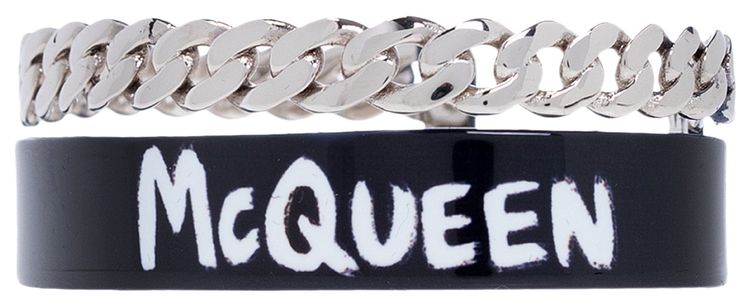 Alexander McQueen Graffiti Open Cuff Bracelet BlackWhite