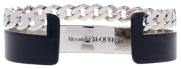 Alexander McQueen Graffiti Open Cuff Bracelet BlackWhite
