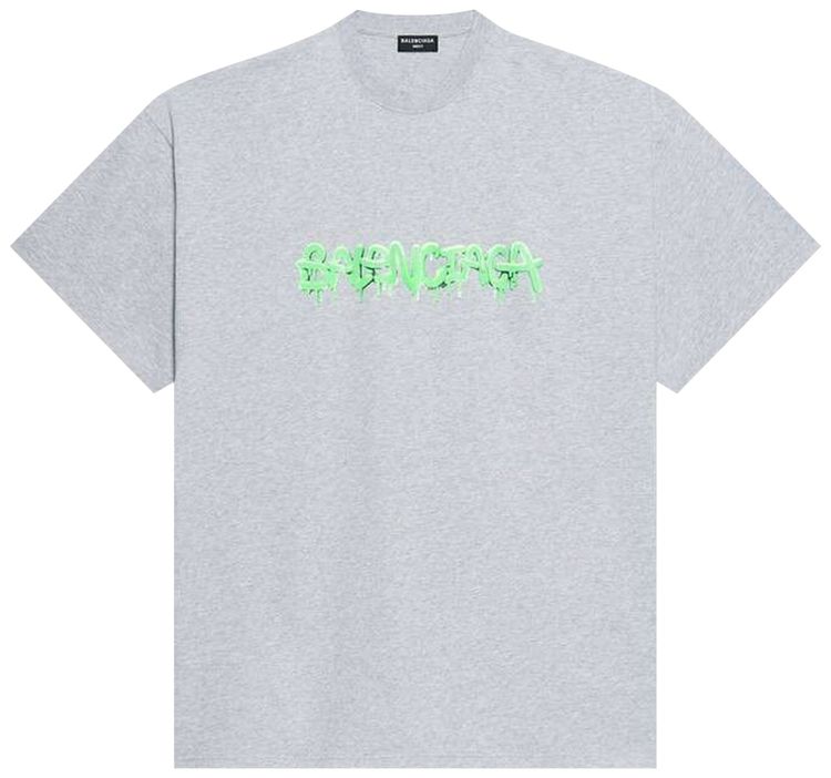 Balenciaga Slime Logo Oversized T Shirt Heather GreySlime Green