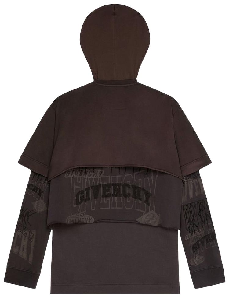 Givenchy Layered Long Sleeve Graphic T Shirt With Balaclava Dark Brown