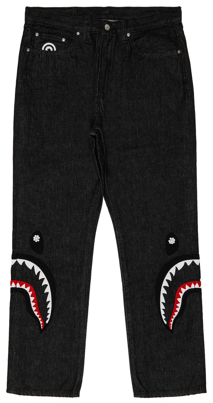 GOAT Exclusive BAPE Pearl Shark Relaxed Fit Denim Pants Black