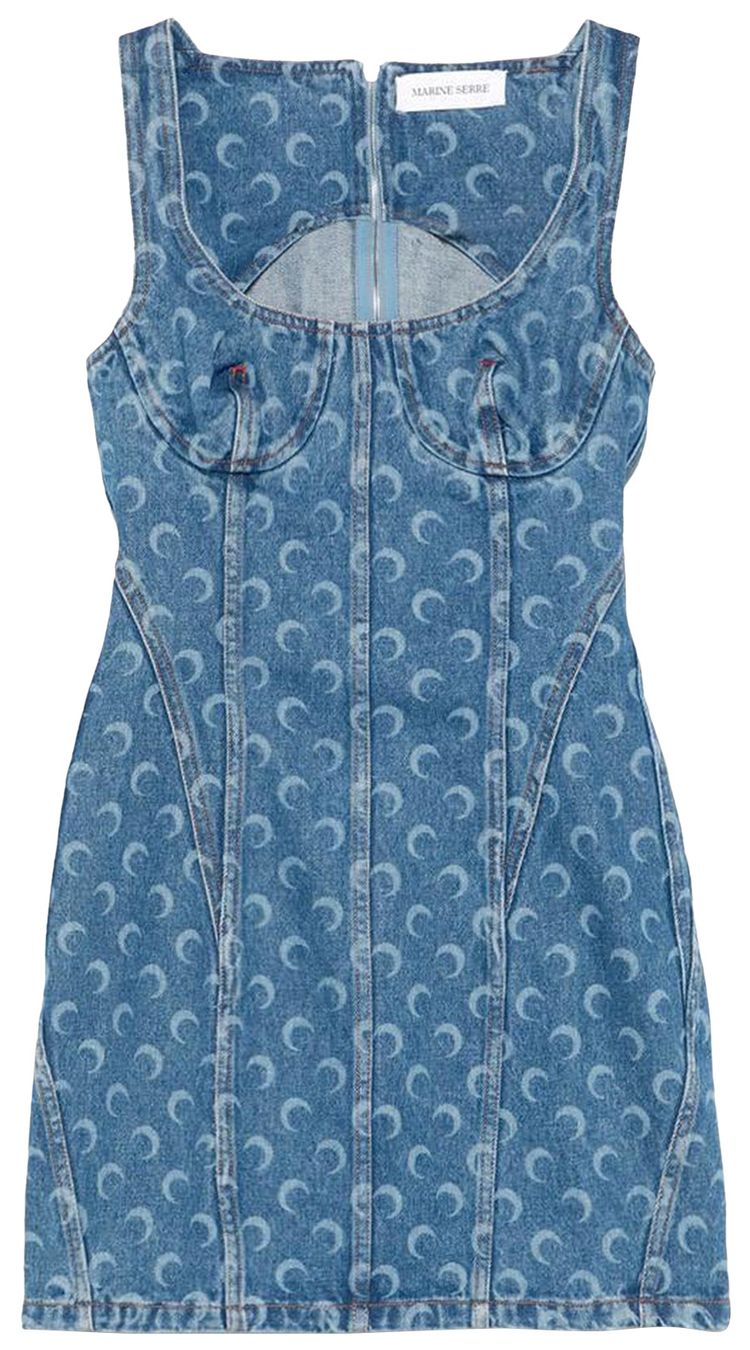 Marine Serre Moon Laser Denim Mini Dress Light Blue