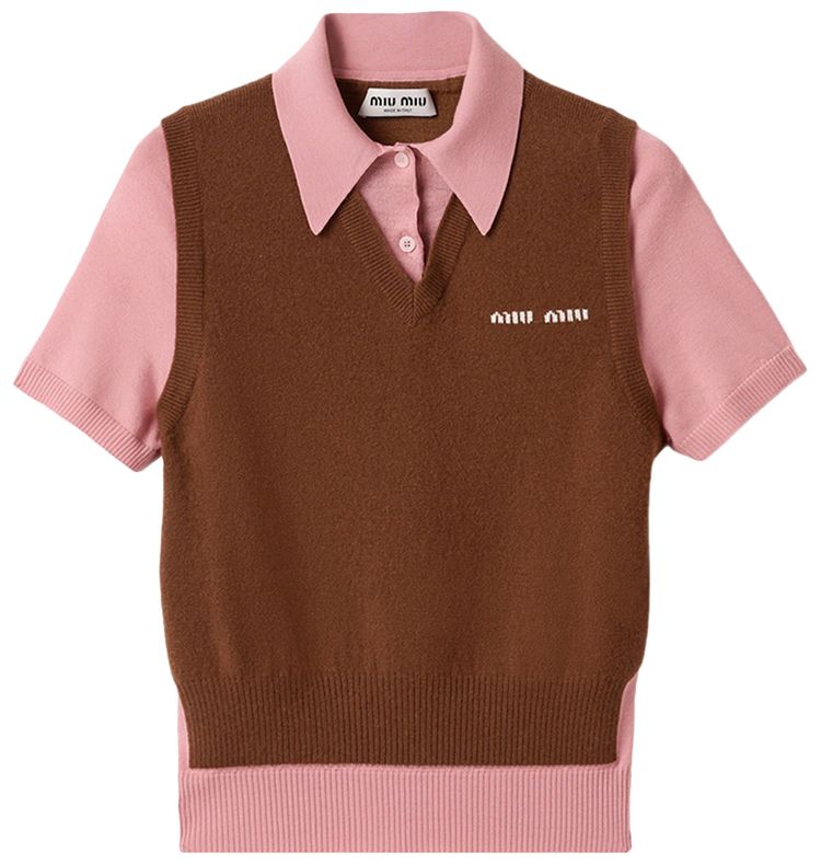 Miu Miu Cashmere Wool Polo Sweater TobaccoPink