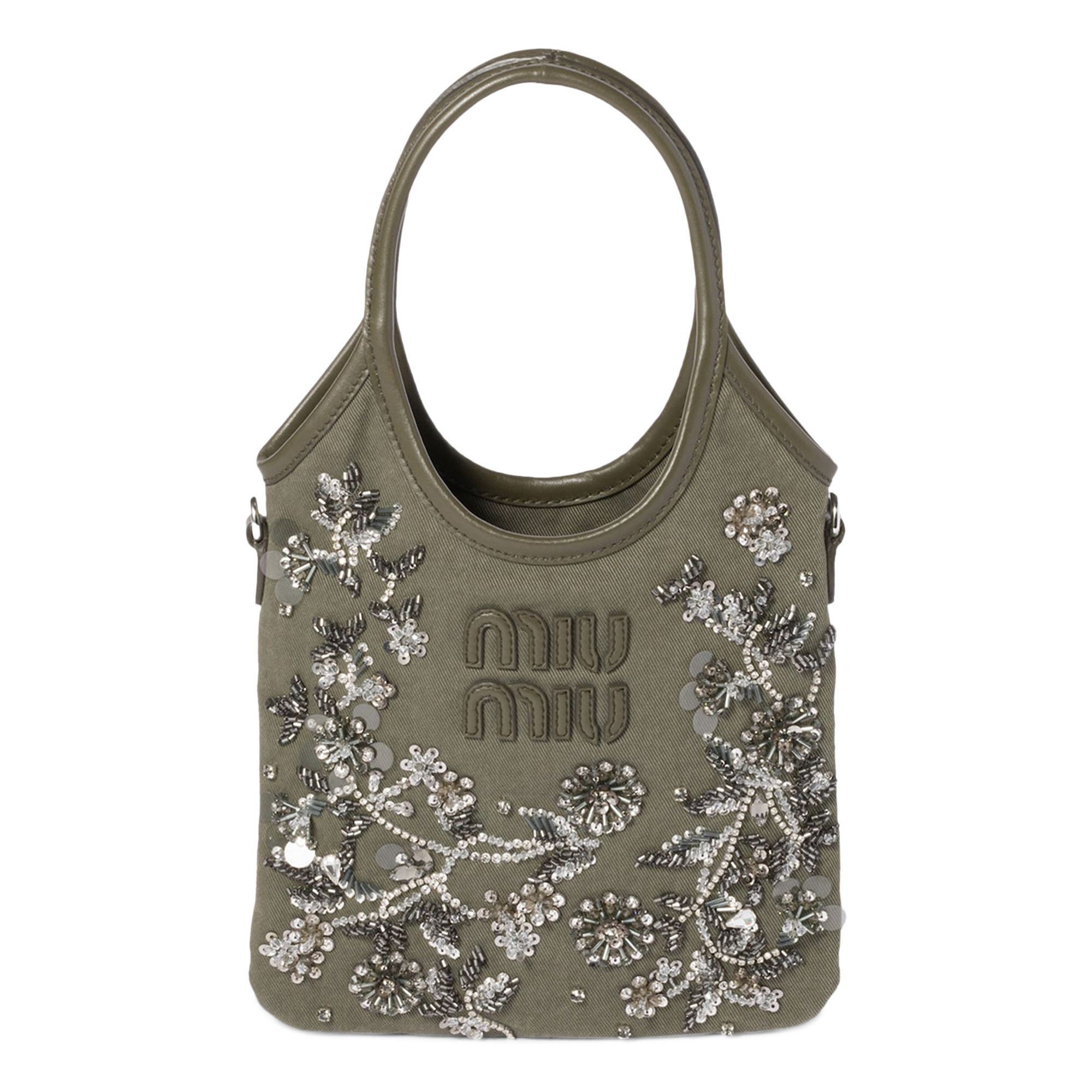 ハンドバッグ MIU MIU 5BA281_2CU8_F0244 IVY EMBROIDERED GABARDINE BAG Chalk Ivy Embroidered Gabardine Bag | Miu Miu