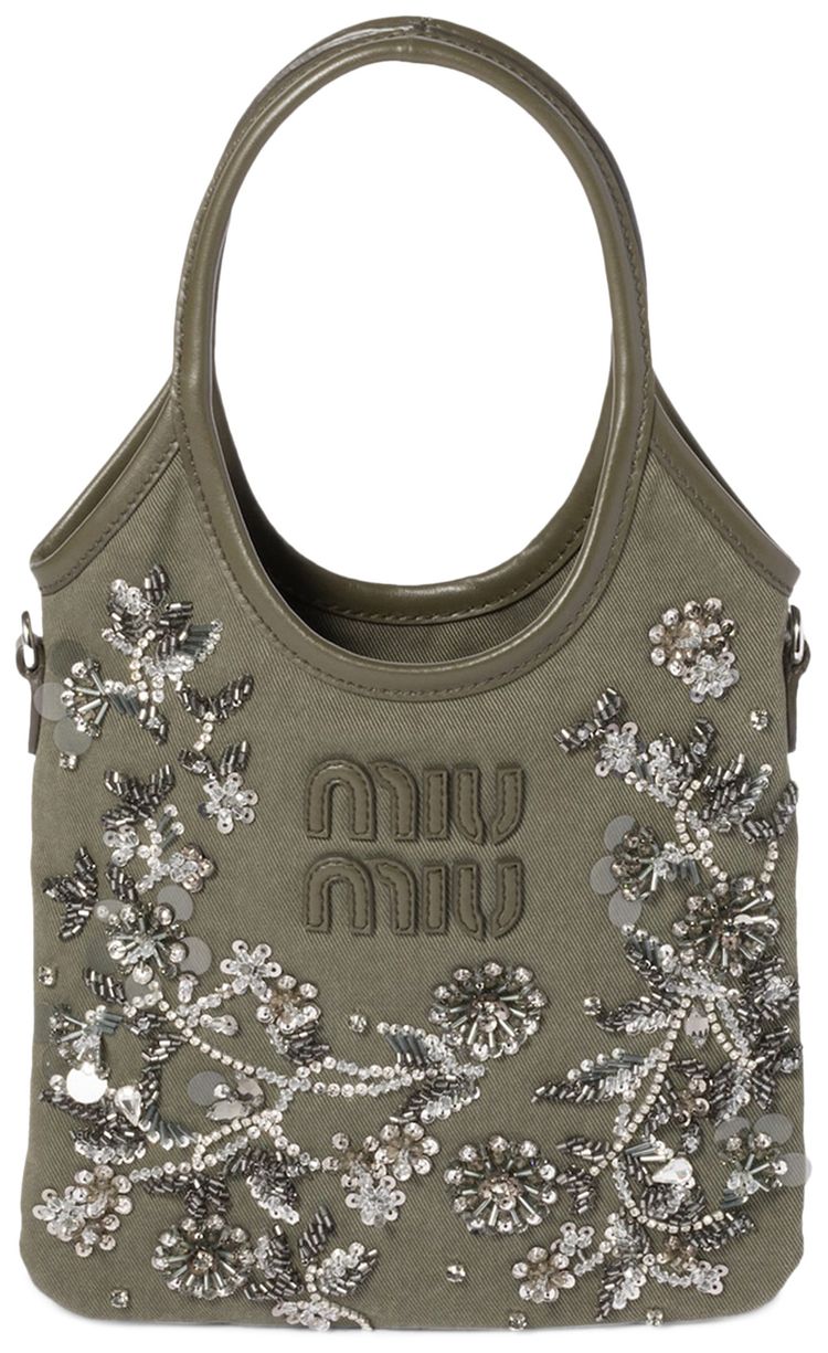 Miu Miu Ivy Embroidered Gabardine Bag Olive