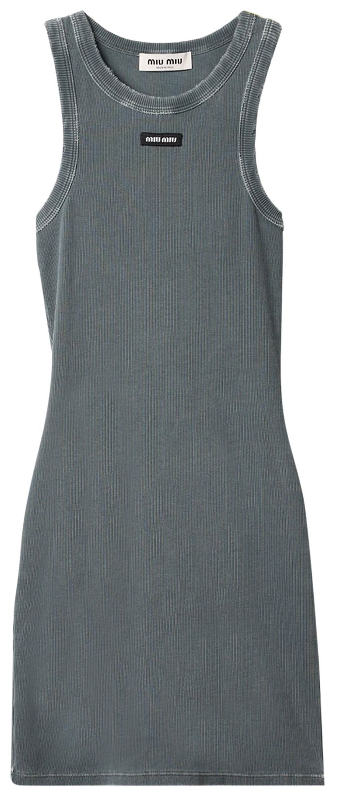 Miu Miu Garment Dyed Ribbed Knit Jersey Mini Dress Grey
